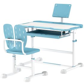 Qaba Adjustable Kids Desk and Chair Set with Tilt Desktop & Storage, Blue