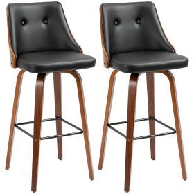 HOMCOM Bar Stools Set of 2 Counter Height Swivel PU Leather Tufted Back Footrest Black for Dining Room