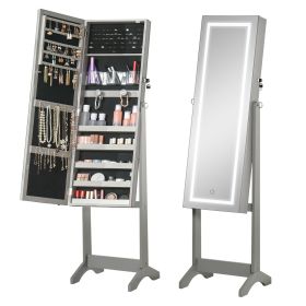 HOMCOM Lockable Jewelry Cabinet with Full-Length Mirror Floor Standing Organizer 4 Adjustable Angles Grey