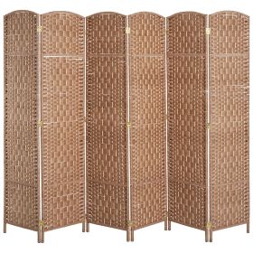 HOMCOM 6 Panel Wicker Room Divider 6' Tall Privacy Screen Natural