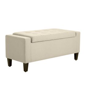HOMCOM Linen Tufted Storage Ottoman Bench with Lift Top for Spacious Living Room Entryway Bedroom Decor Beige