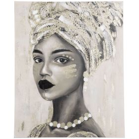 HOMCOM Hand-Painted Gold African Woman Canvas Wall Art for Home Decor 39.25 x 31.5