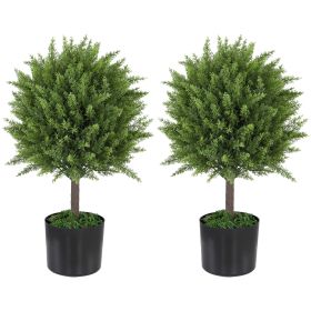 HOMCOM 21.7" Set of 2 Artificial Topiary Trees, Cedar Faux Topiaries, Fake Plants for Home Indoor outdoor Decor