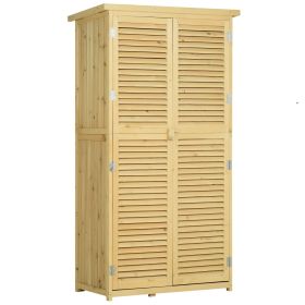 Outsunny Wooden Garden Shed 3x5 ft Outdoor Storage with Asphalt Roof Lockable Doors Natural