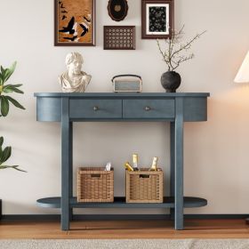 Elegant Retro Console Table with Curved Design and Smooth Glaze for Entryways, Living Rooms and hallways (Navy)