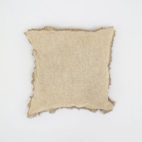 Stonewashed Linen Throw Pillow With Handworked Edges Fringe -22X22in. (Option: Natural)