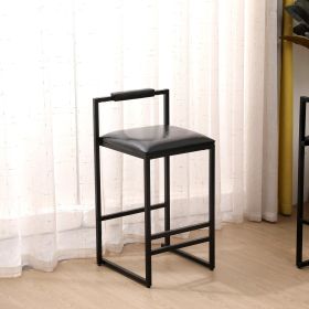 Black Bar Stool Set Of 2 Counter Height PU Leather With Backrest & Footrest (Color: Black)