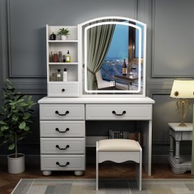 Vanity Desk With Mirror & Lights, Makeup Table Set (Color: White)