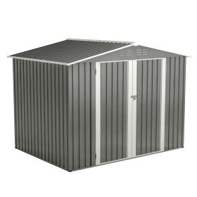8 X 6 FT Outdoor Waterproof Garden Tool Storage Sheds With Metal Foundation With Floor Frame, Tool Shed With Lockable Hinged Doors & Air Vents, S (Option: Gray)