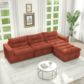 Right Sofa Seat, L-shaped Modular Combined Sofa, Compressed Combined Sofa, Modern Lazy Style Comfortable Beanbag Sofa (Color: Orange)