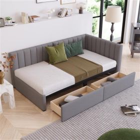 Upholstered Sofa Bed With 2 Storage Drawers (Color: Grey)
