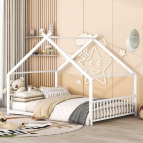 Full Size Metal House Bed, White (Color: White)