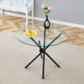 A Circular Transparent Tempered Glass Round Table With A Diameter Of 36.6 Inches,with Ring-shaped Gathered Black Metal Legs.The Desktop Glass Is (Option: SilverTransparent)