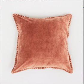 Stonewashed Cotton Velvet Throw Pillow With Decorative Handstiched Edges (Option: Terracotta)