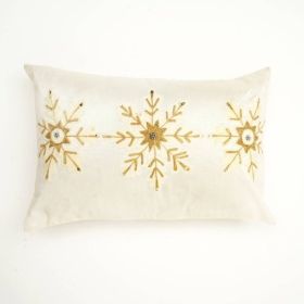 Snow Fall Bead Work Pillow Elegant Winter Accent (Color: White)