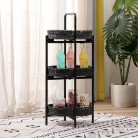 Small Handwoven Side Tables 3-Tier Oval Organizer Portable Storage Shelf For Kitchen, Living Room, Bedroom, Balcony, Picnic Black (Color: Black)