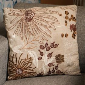 LINEN EMBROIDERY CUSHION BEIGE-18 X 18 Inch (Option: 2style)