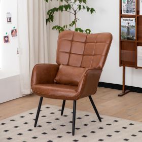 Bonded Leather Armchair, Modern High Back Accent Chair With Metal Legs (Color: White)