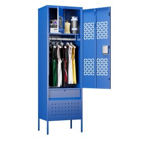 Sports Storage Locker With Shoe Locker, 72 H Metal Lockable Locker With Hanging Rod And Hooks For Gym, Fitness Room, Home, Office, Assembly Requi (Color: Blue)
