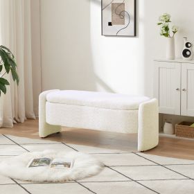 Oval Ottoman Bench 3D Lamb Fleece, Large Storage Space For Living Room (Option: Cream White)