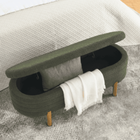 Ottoman Oval Storage Bench,Rubber Wood Leg  46x17.7x10.8 (Color: Green)