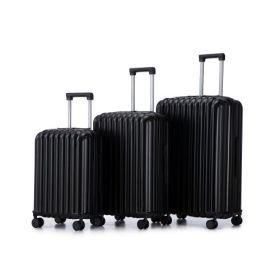 20  24  28  3 Pcs  Set In ABS Spinner Wheel Luggage, Carry On Suitcase, With Cup Holder & USB Port  Phone Holder (Color: Black)