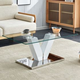 Modern Minimalist Coffee Table. Transparent Tempered Glass Tabletop With Silver MDF Pillars. Suitable For Living Room And Dining Room (Option: Transparent)