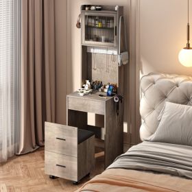 Gray Hemp Faced Particleboard With Triamine 2 Pull 1 Door 1 Flip LED 3 Tone Light Touch Mirror Dressing Table Set (Option: Gray)