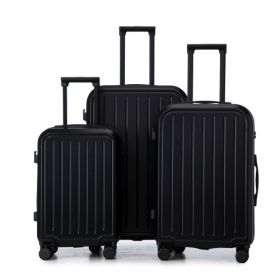 20  24  28   3 Pcsset In ABS 360 Spinner Wheel Luggage, Carry On Suitcase, With Cup Holder  USB Port (Color: Black)