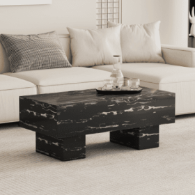 The Black Coffee Table Has Patterns. Modern Rectangular Table, Suitable For Living Rooms And Apartments. 43.3X21.6X17.2 (Color: Black)