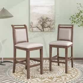 TOPMAX 3-Piece Wood Counter Height Dining Set With 2 Upholstered Chairs (Color: Brown)