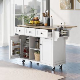 Kitchen Cart With Drop-Leaf Countertop, Cabinet Door, And Storage Racks (Color: White)