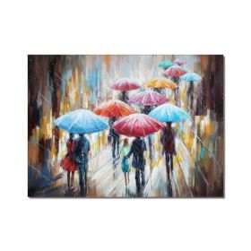 Woman With Umbrella On Rainy Day Canvas Oil Paintings Abstract Wall Art Decorative Picture For Living Room Decor No Frame (size: 50X70cm)