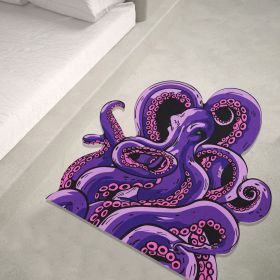 Octopus Bathroom Rug Non-Slip Mat -, Microfiber Absorbent Octopus Rug Non-Slip Backing (Color: purple-A)