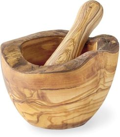 Olive Wood Rustic Mortar and Pestle (size: Large 6in diameter)