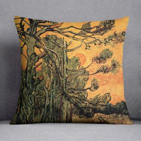 Pine Trees against a Red Sky with Setting Sun by Van Gogh Cushion (Insert: With Insert, size: 16" X 16")