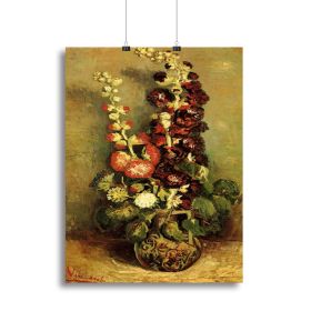 Vase with Hollyhocks by Van Gogh Canvas Print or Poster (Type: Standard Framed Canvas Print, size: 28" x 20" / 70cm x 50cm (approx))
