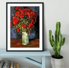 Vase with Red Poppies by Van Gogh Framed Print (Color: White/No White Edging, size: 18" x 12" / 48cm x 30cm (approx))