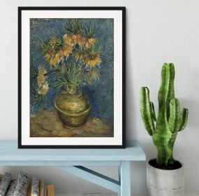 Van Gogh Fritillaries in a Copper Vase Framed Print (Color: Black/With White Edging, size: 12" x 8" / 30cm x 20cm (approx))