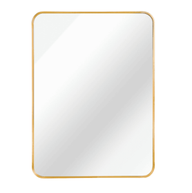24x32 Inch Gold Metal Framed Rectangular Bathrrom Mirror For Wall. (Color: Gold)