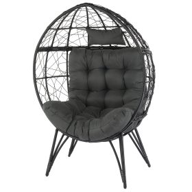 Black Rattan, Gray Cushions, Rattan Egg Chairs-Suitable For Patios, Porches, Backyards, Living Room Balconies (Color: Black)